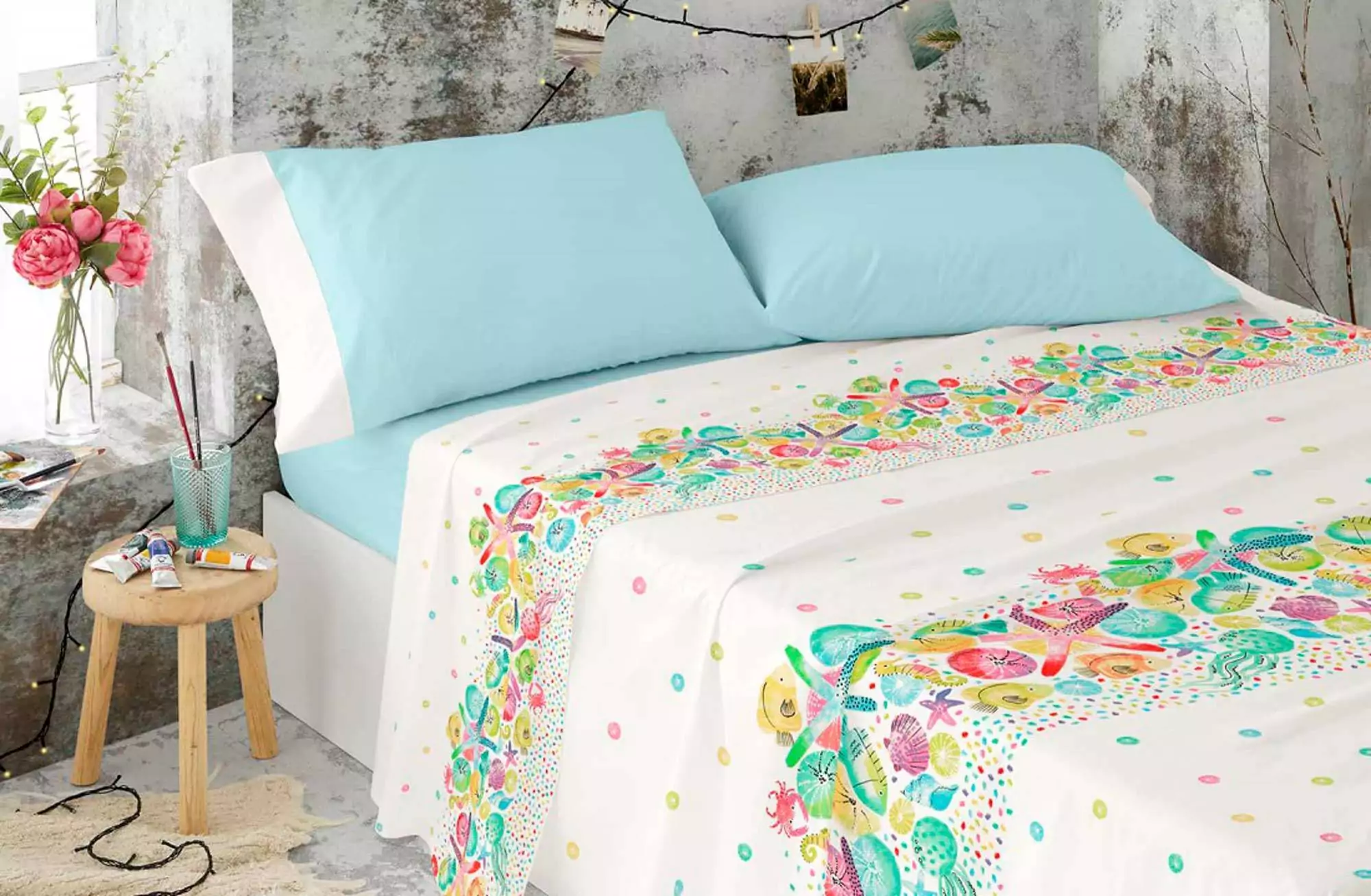 Edredón patchwork azul. Cama 180-200cm., Ropa de cama y textil para  dormitorio