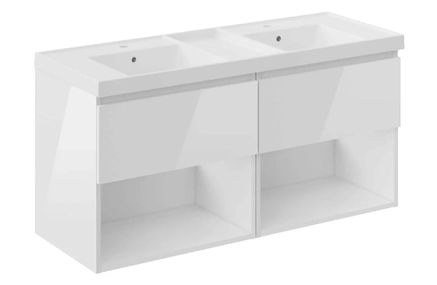 Mueble B-Best de 120 cm blanco brillo con 2 cajones y lavabo doble Teckstone Bath+ en Minspira