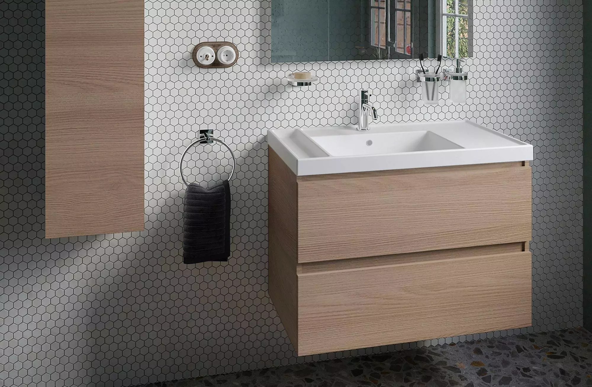  SZUBEE Mueble de baño de pared de 36 pulgadas con lavabo de  cerámica y puerta de cierre suave, roble claro liso : Herramientas y  Mejoras del Hogar