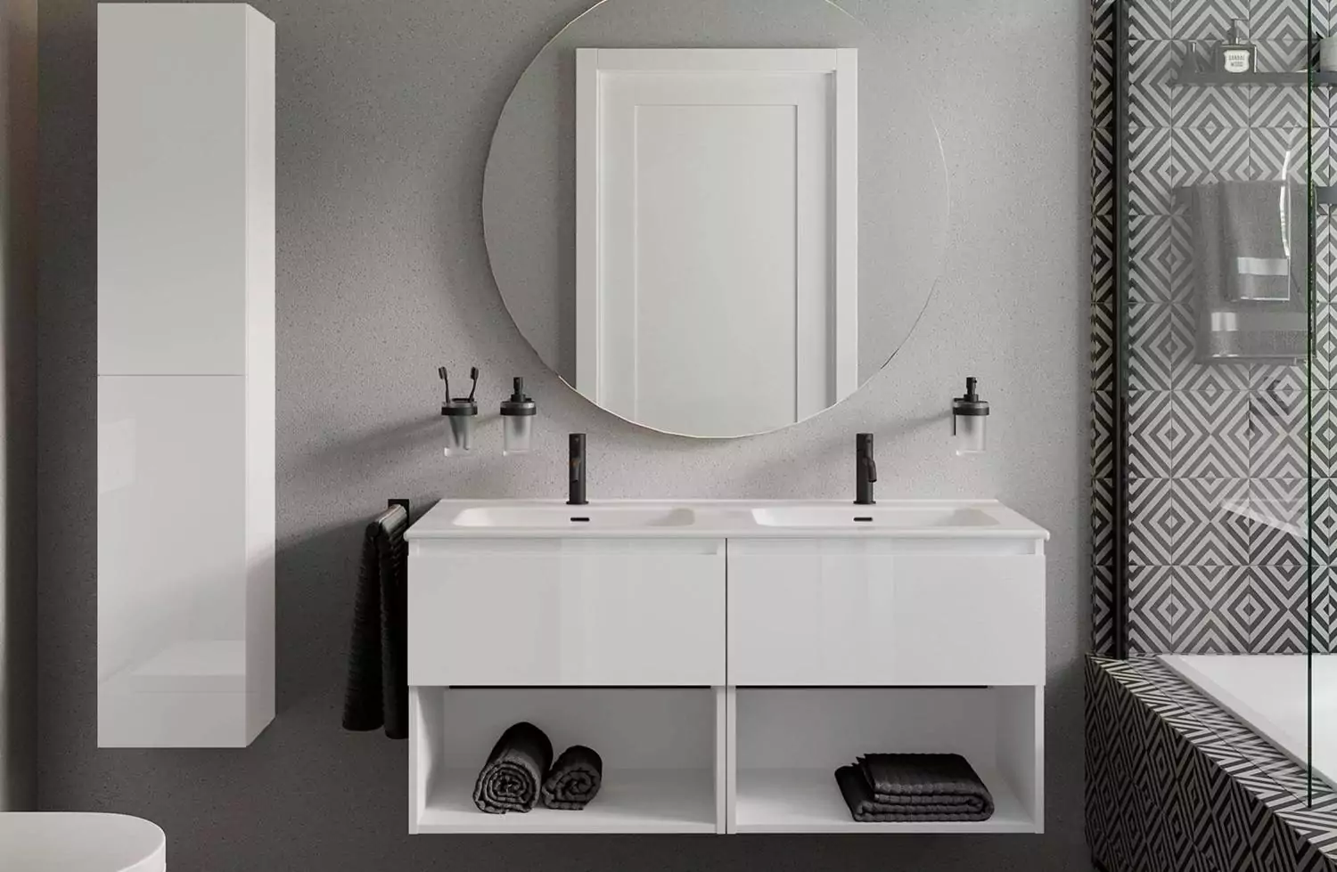 Mueble B-Best de 120 cm blanco brillo con 2 cajones y lavabo doble de porcelana Bath+