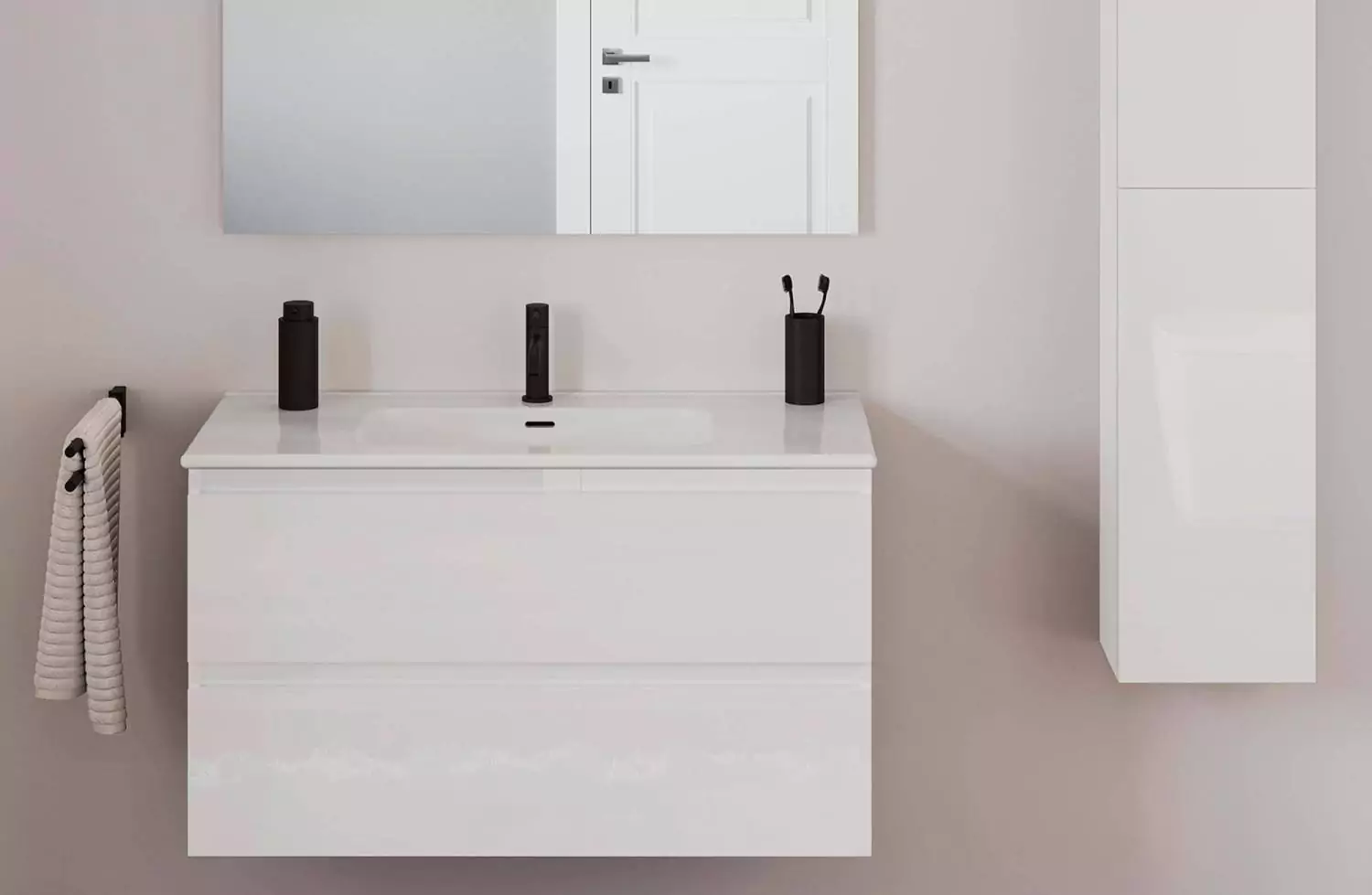 Mueble B-Best de 100 cm blanco brillo con 2 cajones y lavabo de porcelana Bath+